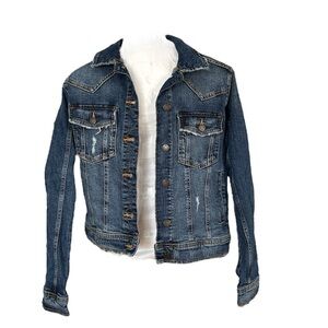 ZARA Distressed/Thrashed Trendy Blue Jean/Denim Jacket, Medium